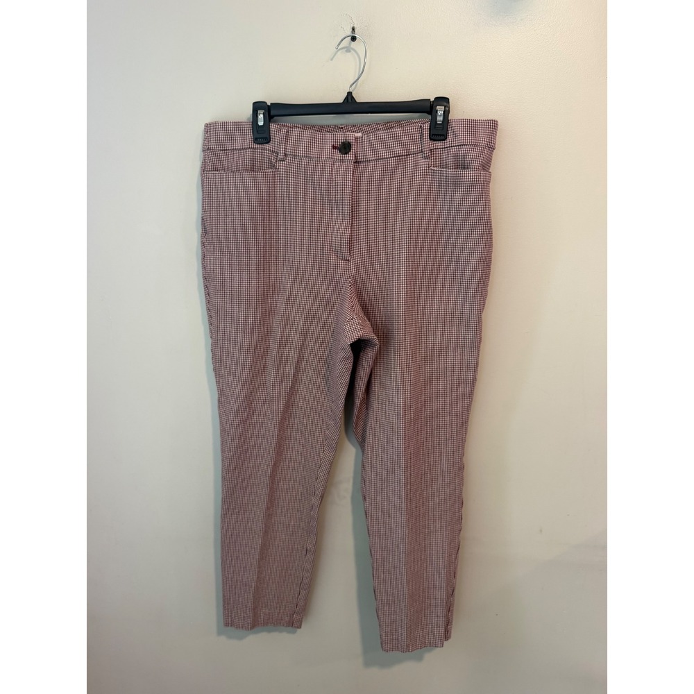 Loft Curvy Skinny Ankle Pants Burgundy Gingham Check Trousers Size 16
